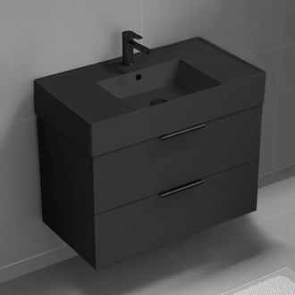 Modern Bathroom Vanity With Black Sink, Floating, Modern, 32 Inch Nameeks DERIN71