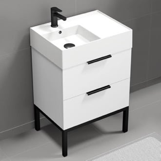 24 Inch Small Floor Standing Single Bathroom Vanity With Ceramic Sink Top, Glossy White Nameeks DERIN7