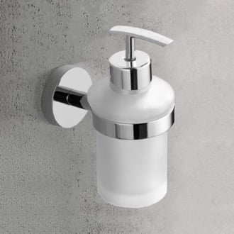Round iDesign York Soap Dispenser for the Bathroom Mint/Chrome Made of Ceramic 