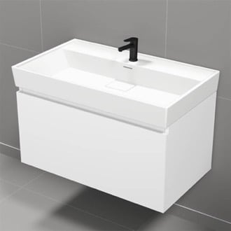 Modern Bathroom Vanity, Wall Mount, 32 Inch, Glossy White Nameeks SHARP10