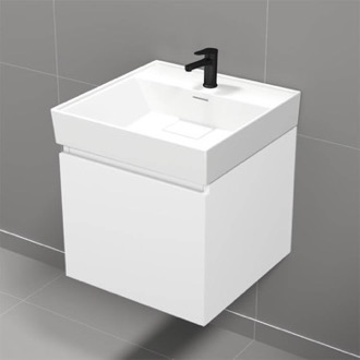 Small Bathroom Vanity, Wall Mounted, Modern, 19 Inch, Glossy White Nameeks SHARP2