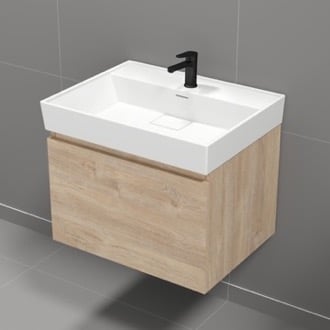 24 Inch Bathroom Vanity, Modern, Wall Mounted, Brown Oak Nameeks SHARP5