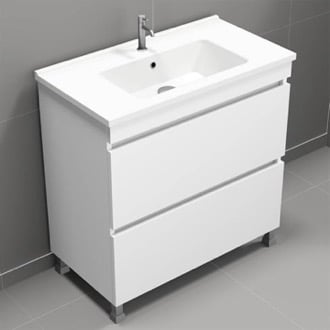 Modern Bathroom Vanity, Free Standing, 32 Inch, Glossy White Nameeks SKY16