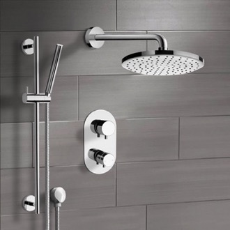 Gotonovo 8-Inch Rain Shower Faucet Set – Exposed Wall Mount System With 2 Spray Patterns, Gold/Bronze Finish