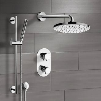 show original title Details about   Bathroom Shower System Round Thermostatic Shower Valve with 100mm x 100mm Hand Shower DHL DE 