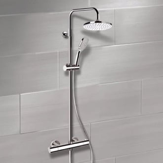 Chrome Thermostatic Exposed Pipe Shower System with 8 Inch Rain Shower Head and Hand Shower Remer SC501