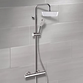 Chrome Thermostatic Exposed Pipe Shower System with 8 Inch Rain Shower Head and Hand Shower Remer SC503