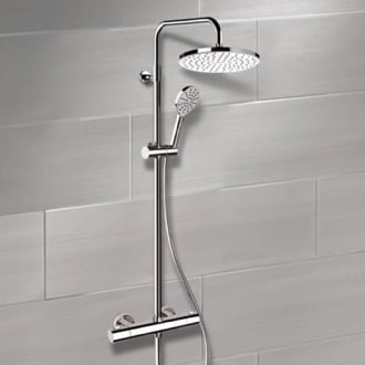 Chrome Thermostatic Exposed Pipe Shower System with 10 Inch Rain Shower Head and Hand Shower Remer SC509