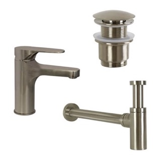 Satin Nickel Sink Faucet and Plumbing Set Remer SA200-NP