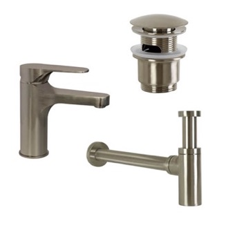 Satin Nickel Sink Faucet and Plumbing Set Remer SA200L-NP