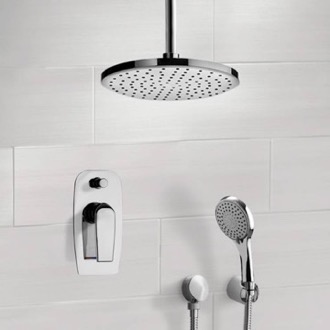 Chrome Shower System with 8 Inch Rain Ceiling Shower Head and Hand Shower Remer SFH6016