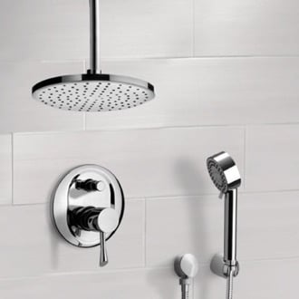 Chrome Shower System with 8 Inch Rain Ceiling Shower Head and Hand Shower Remer SFH6017