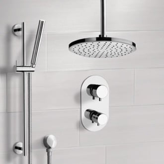Chrome Thermostatic Shower System with 8 Inch Rain Ceiling Shower Head and Hand Shower Remer SFR7405