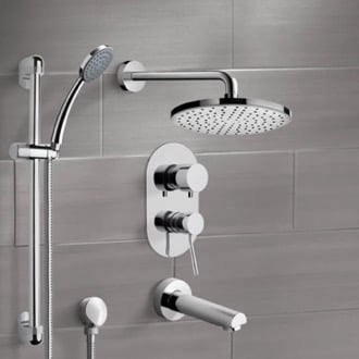 Chrome Tub and Shower System with 8 Inch Rain Shower Head and Hand Shower Remer TSR07