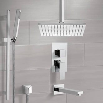 Tub and Shower System with Ceiling 12 Inch Rain Shower Head and Hand Shower Remer TSR9508