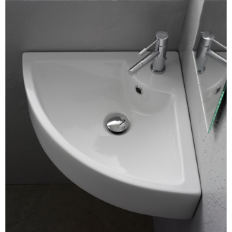 Square White Ceramic Wall Mounted or Vessel Corner Sink Scarabeo 8007/E