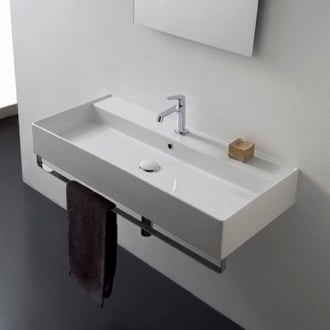 Bathroom Sinks With Towel Bar Thebathoutlet Rectangular Wall Mounted Ceramic Sink With Polished Chrome Towel Bar Scarabeo 8031 R 100a
