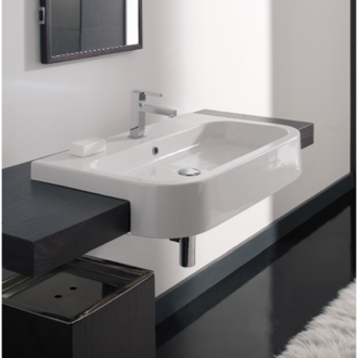 Rectangular White Ceramic Semi-Recessed Sink Scarabeo 8047/D-80