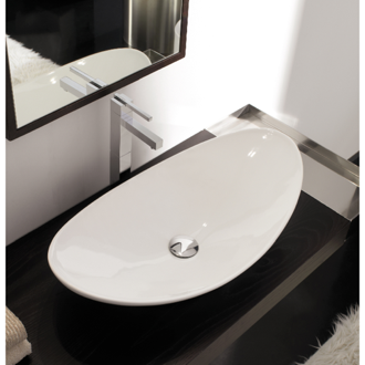 Oval-Shaped White Ceramic Vessel Sink Scarabeo 8206
