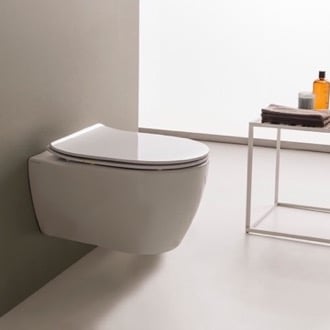 Modern Wall Mount Toilet, Ceramic, Rounded Scarabeo 5520