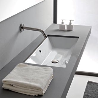 Rectangular White Ceramic Undermount Sink Scarabeo 5135
