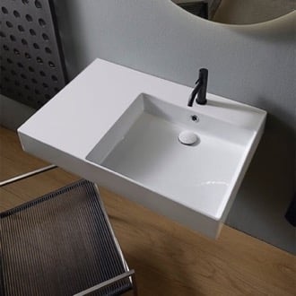Rectangular Ceramic Wall Mounted or Vessel Sink With Counter Space Scarabeo 5150