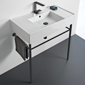 Ceramic Console Sink and Matte Black Stand Scarabeo 5123-CON-BLK