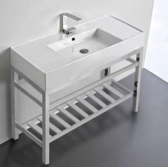 Modern Ceramic Console Sink With Counter Space and Chrome Base Scarabeo 5124-CON2