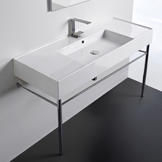 Rectangular Ceramic Console Sink and Polished Chrome Stand Scarabeo 5125-CON