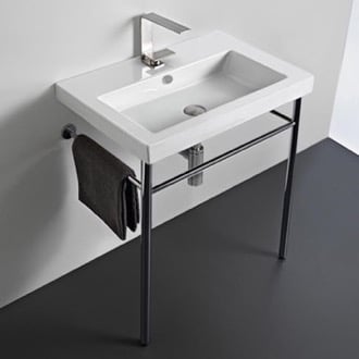 Rectangular Ceramic Console Sink and Polished Chrome Stand Tecla CAN01011-CON
