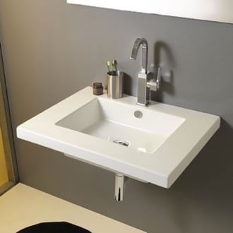 Rectangular White Ceramic Wall Mounted or Drop In Sink Tecla MAR01011