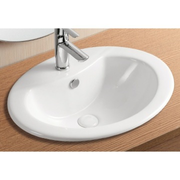 Oval White Ceramic Drop In Bathroom Sink