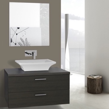 Iotti An2189 By Nameek S Aurora 38 Inch Grey Oak Bathroom Vanity 38 Inch Grey Oak Vessel Sink Bathroom Vanity Wall Mounted Mirror Included