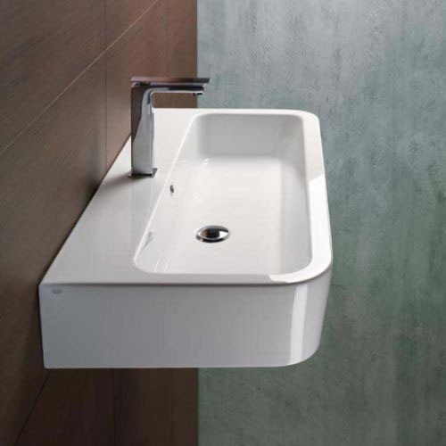 Curved Rectangular White Ceramic Wall Mounted or Vessel Bathroom Sink GSI 694011