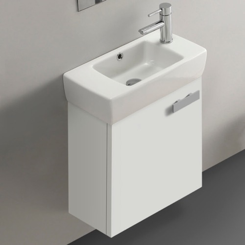 Small Bathroom Vanity, Wall Mounted, 19 Inch, Glossy White ACF C137