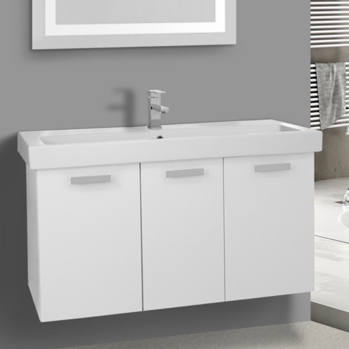 Floating Bathroom Vanity, Modern, 39 Inch, Glossy White ACF C517