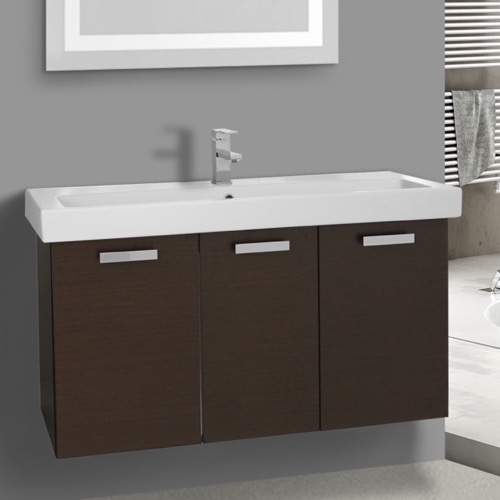 Wall Mounted Bathroom Vanity, Modern, 39 Inch, Wenge ACF C518