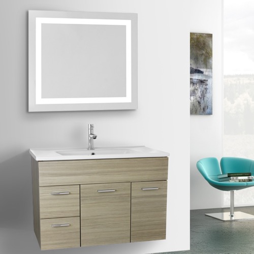 European Bathroom Vanities Thebathoutlet 33 Inch Larch Canapa Bathroom Vanity Set Wall Mounted Lighted Mirror Included