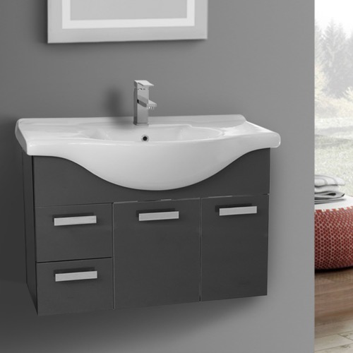 Lovely 32 Bathroom Vanity 32 Inch Bathroom Vanities Thebathoutlet Wall Mount Glossy Anthracite Vanity Set Dopayfo