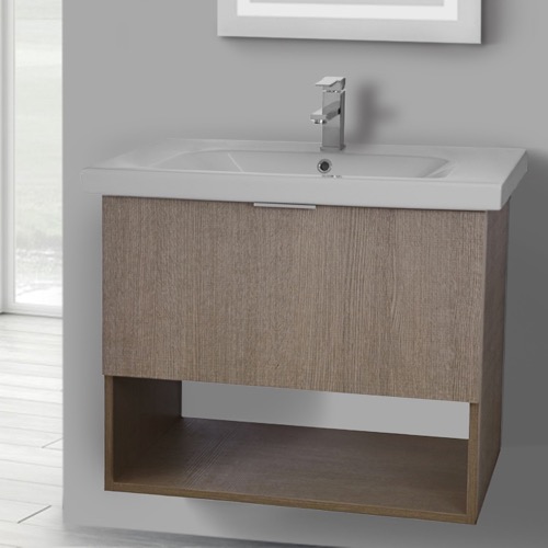 Wall Mount Bathroom Vanity, Open, 32 Inch, Canapa Tranche Oak ARCOM OP01