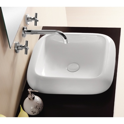 Square White Ceramic Vessel Bathroom Sink Caracalla CA412