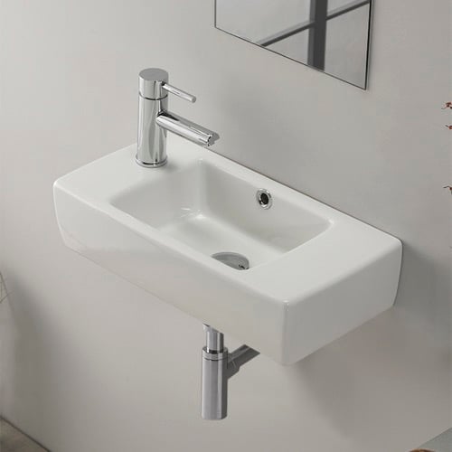 Small Rectangular Ceramic Wall Mounted or Drop In Bathroom Sink CeraStyle 001600-U