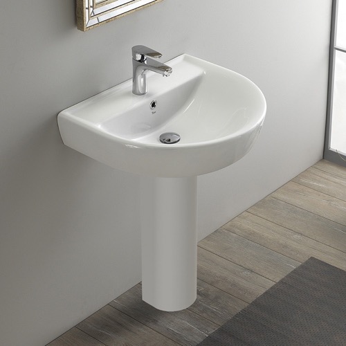 Round White Ceramic Pedestal Sink CeraStyle 003100U-PED