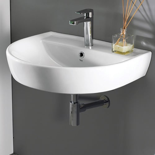 Round White Ceramic Wall Mounted Sink CeraStyle 007800-U
