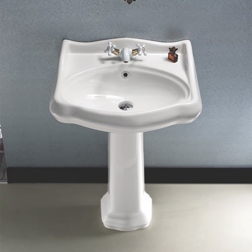 Classic-Style White Ceramic Pedestal Sink CeraStyle 030200-PED