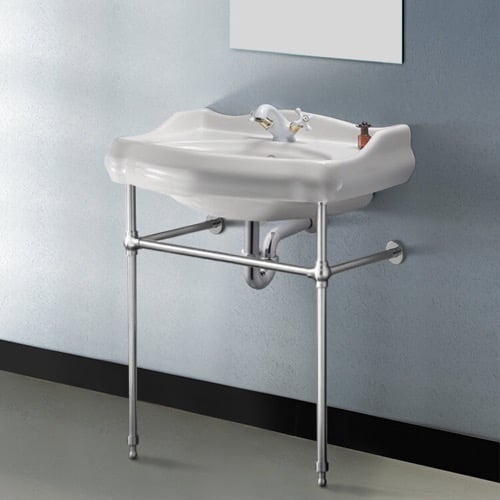 Traditional Ceramic Console Sink With Chrome Stand, 24 Inch CeraStyle 030200-CON