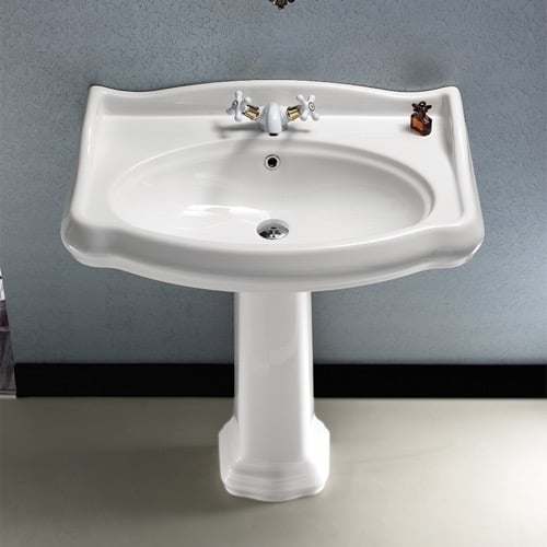 Classic-Style White Ceramic Pedestal Sink CeraStyle 030300-PED