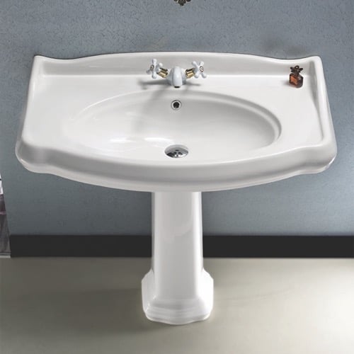 Classic-Style White Ceramic Pedestal Sink CeraStyle 030400-PED