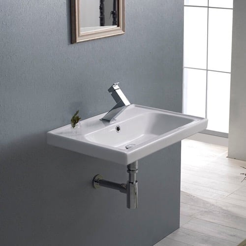 Rectangular White Ceramic Wall Mounted or Drop In Sink CeraStyle 030900-U