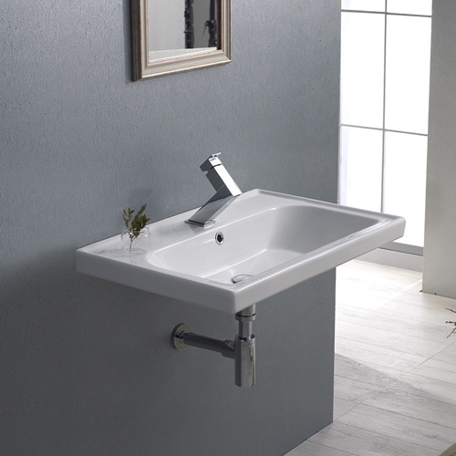 Rectangle White Ceramic Wall Mounted or Drop In Sink CeraStyle 031000-U